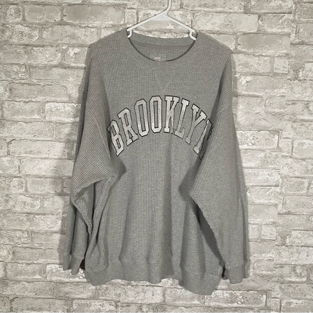 aerie Gray "Brooklyn" Waffle Knit Pullover Sweatshirt